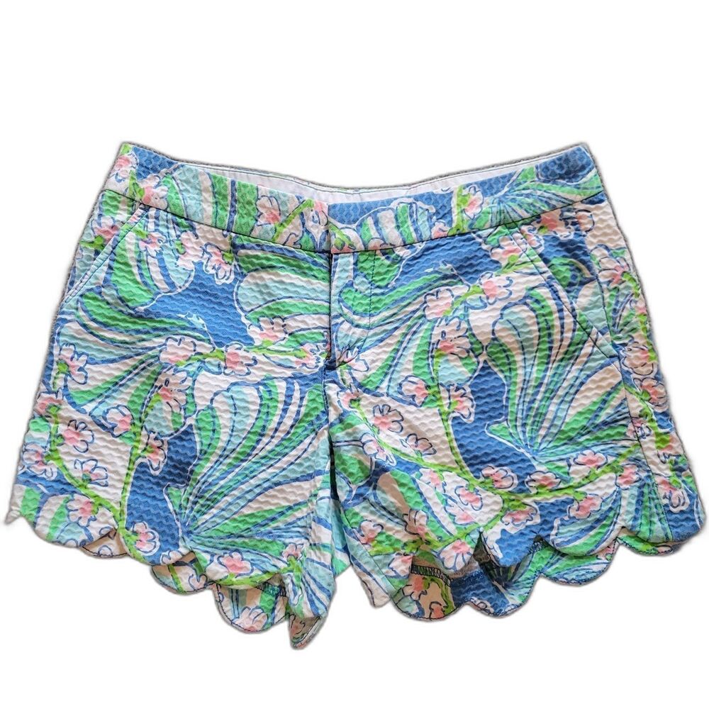 Lilly Pulitzer Buttercup Shorts Size 00 Green Bay Blue Coasting Floral Cotton